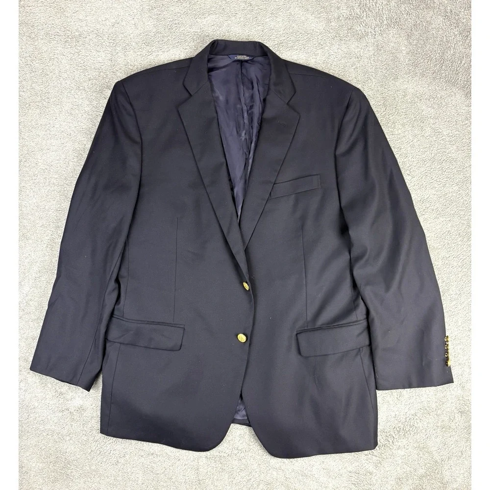 Brooks Brothers Blazer Mens 46R Navy Saxxon Wool 1818 Madison 2Golden Button USA